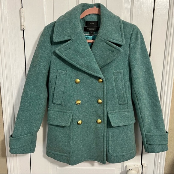 J. Crew Stadium Cloth Nello Gori Majesty Pea Coat Jacket Teal Blue Green 6 P2 - Picture 2 of 7